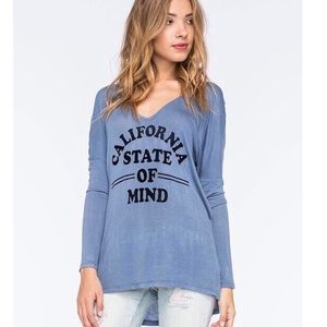 California drop shoulder sleeve graphic tunic top